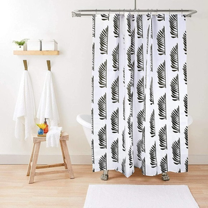 Varato Designer Shower Curtain Set 12‎ Metal Hooks Black White Palm Leaf Pattern